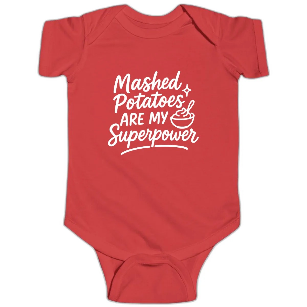 Mashed Potatoes Are My Superpower Baby Onesie in Red