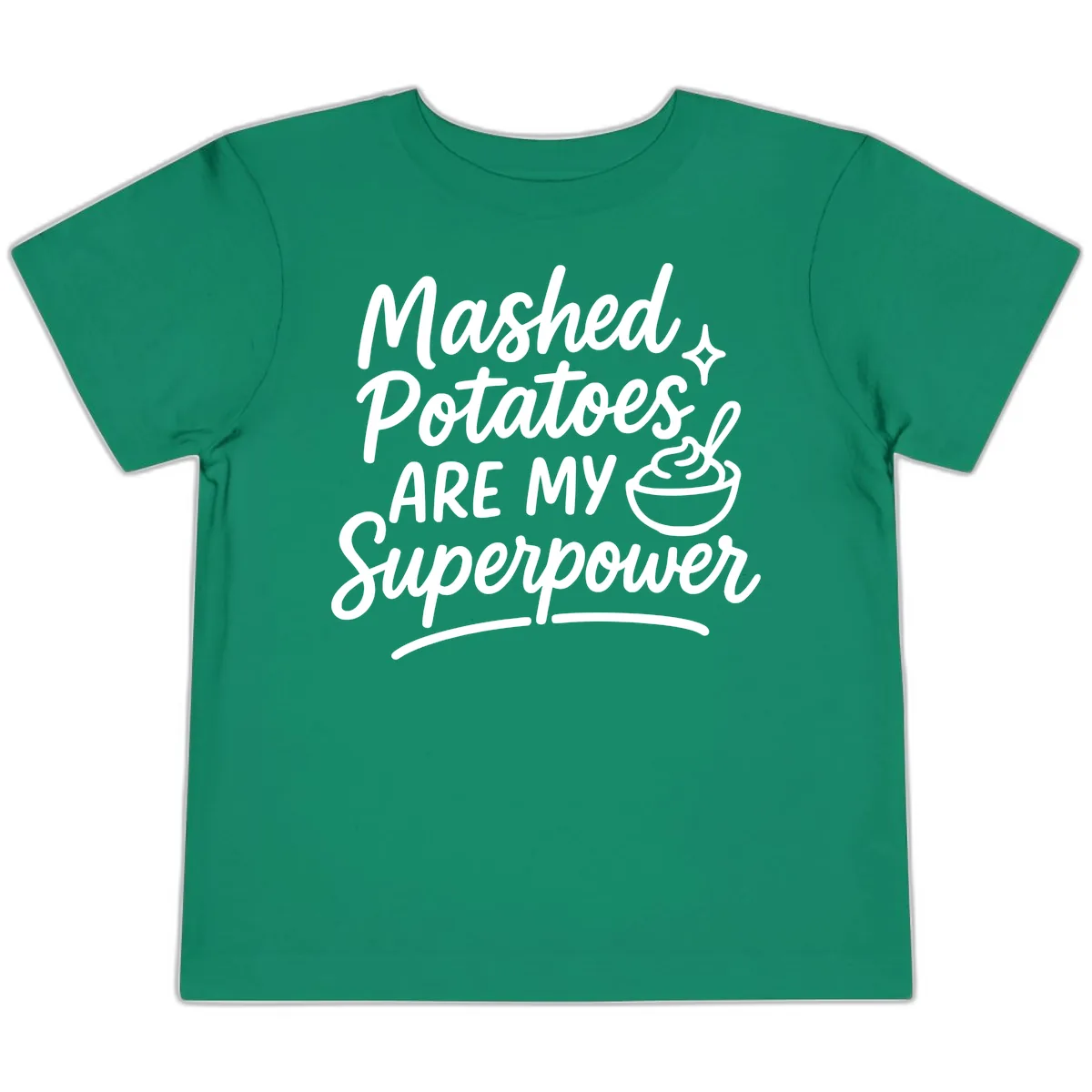 Mashed Potatoes Are My Superpower Toddler T-Shirt in Kelly