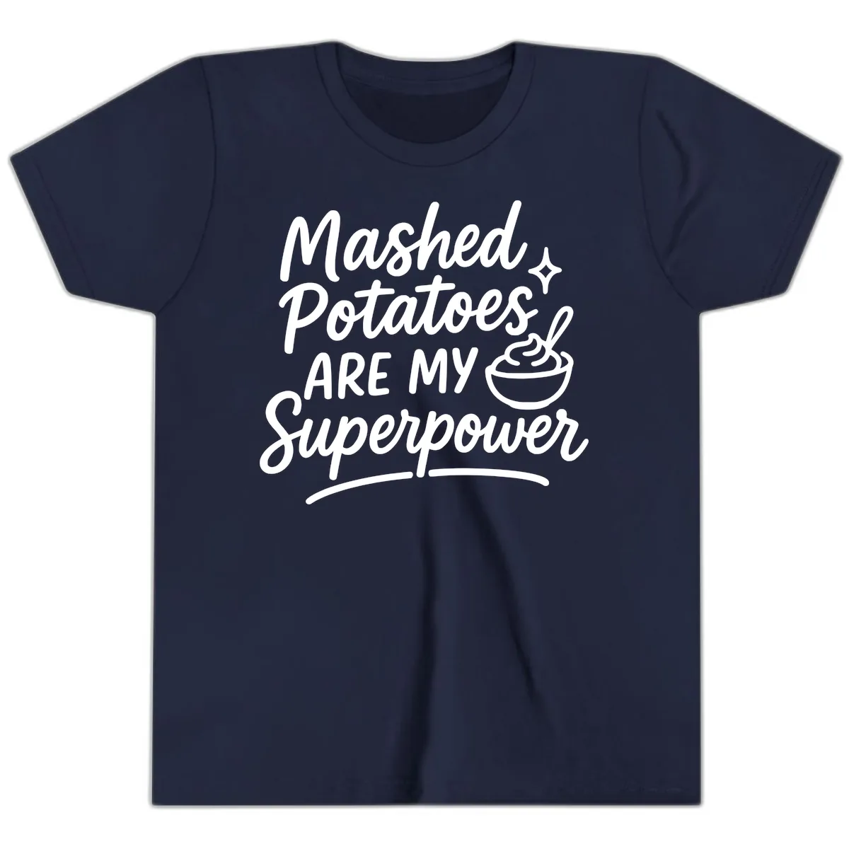 Mashed Potatoes Are My Superpower Youth T-Shirt in Navy