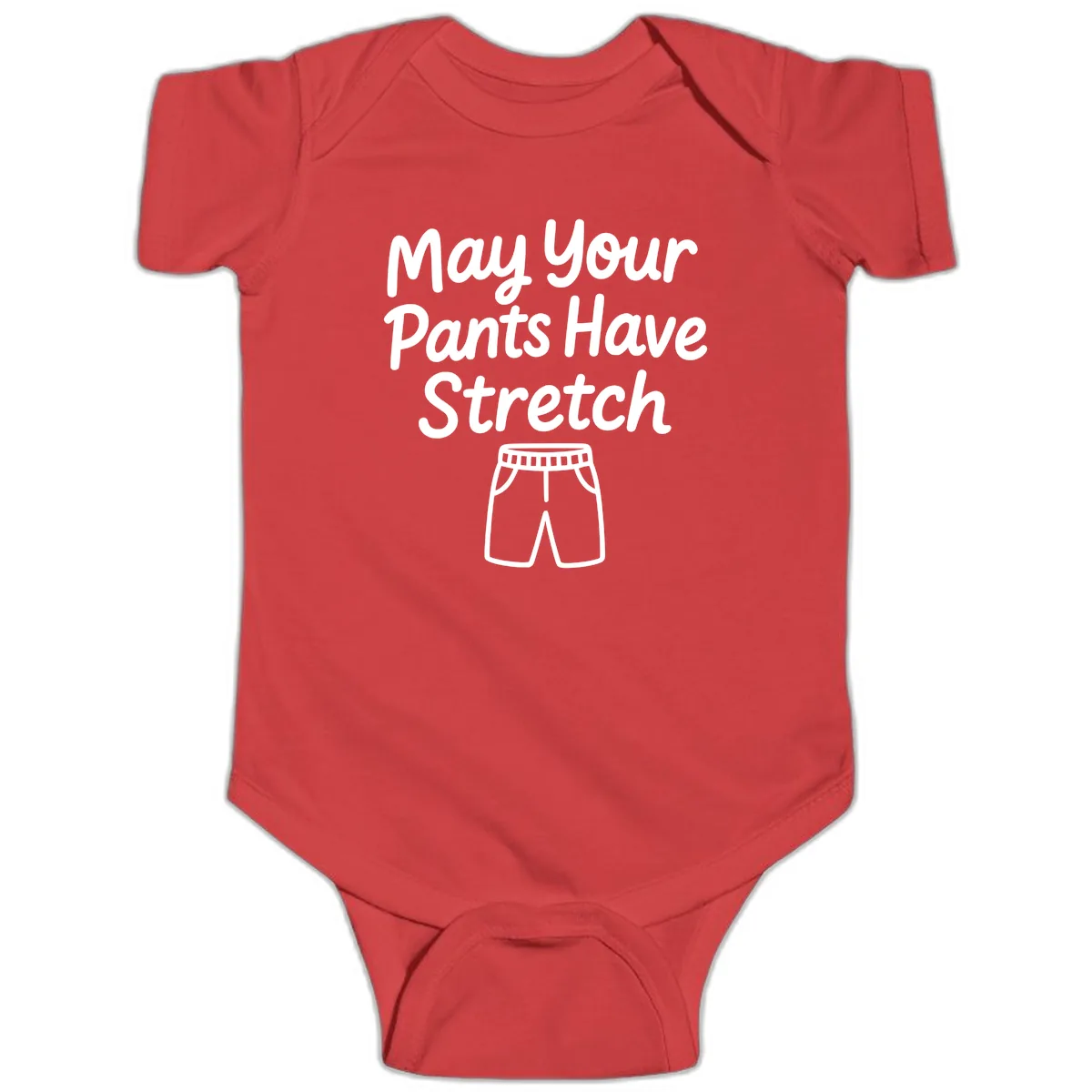 May Your Pants Have Stretch Baby Onesie in Red