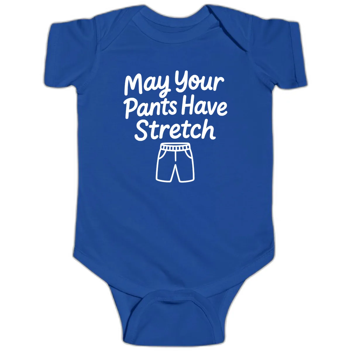 May Your Pants Have Stretch Baby Onesie in Royal
