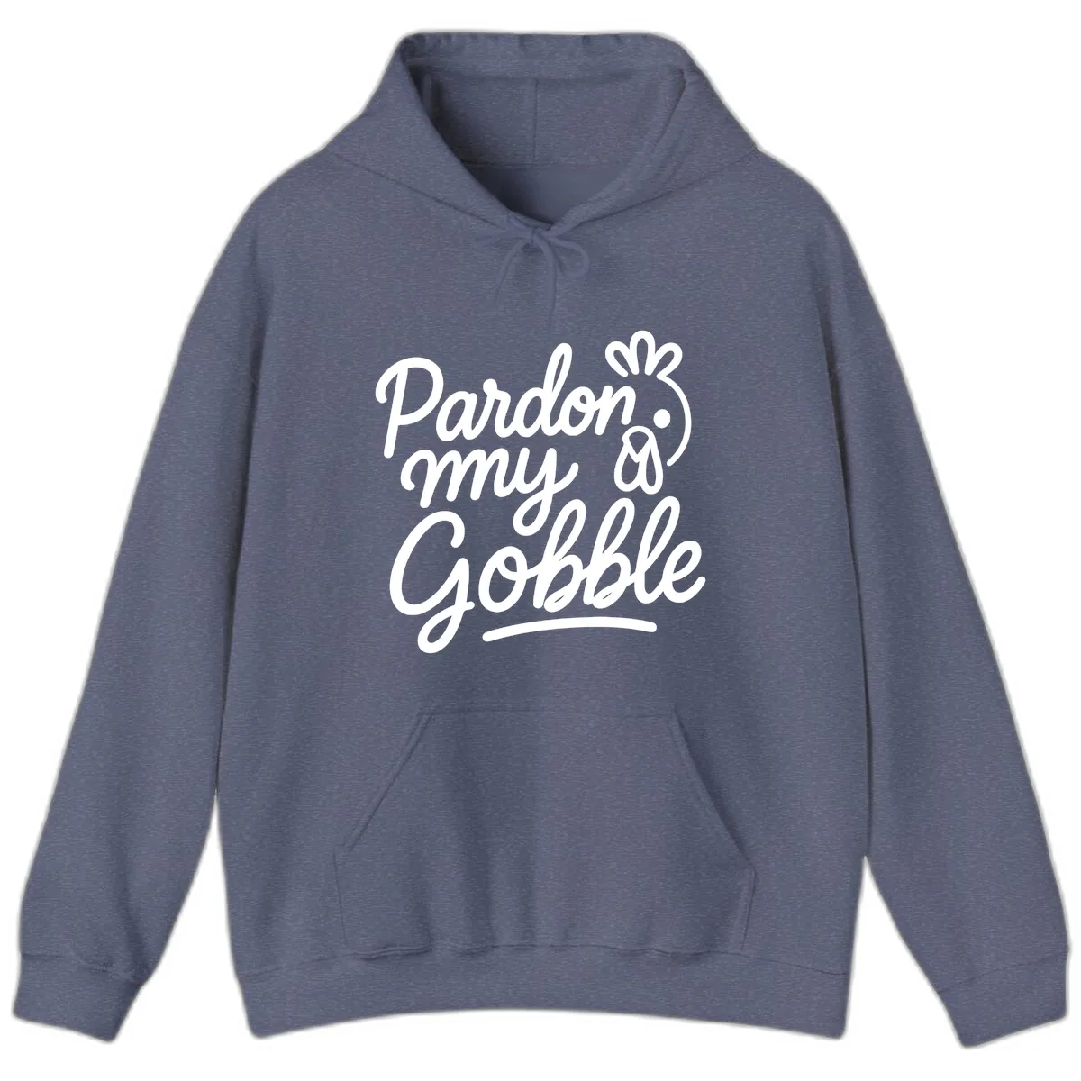 Pardon My Gobble Thanksgiving Turkey Hoodie in Heather Navy