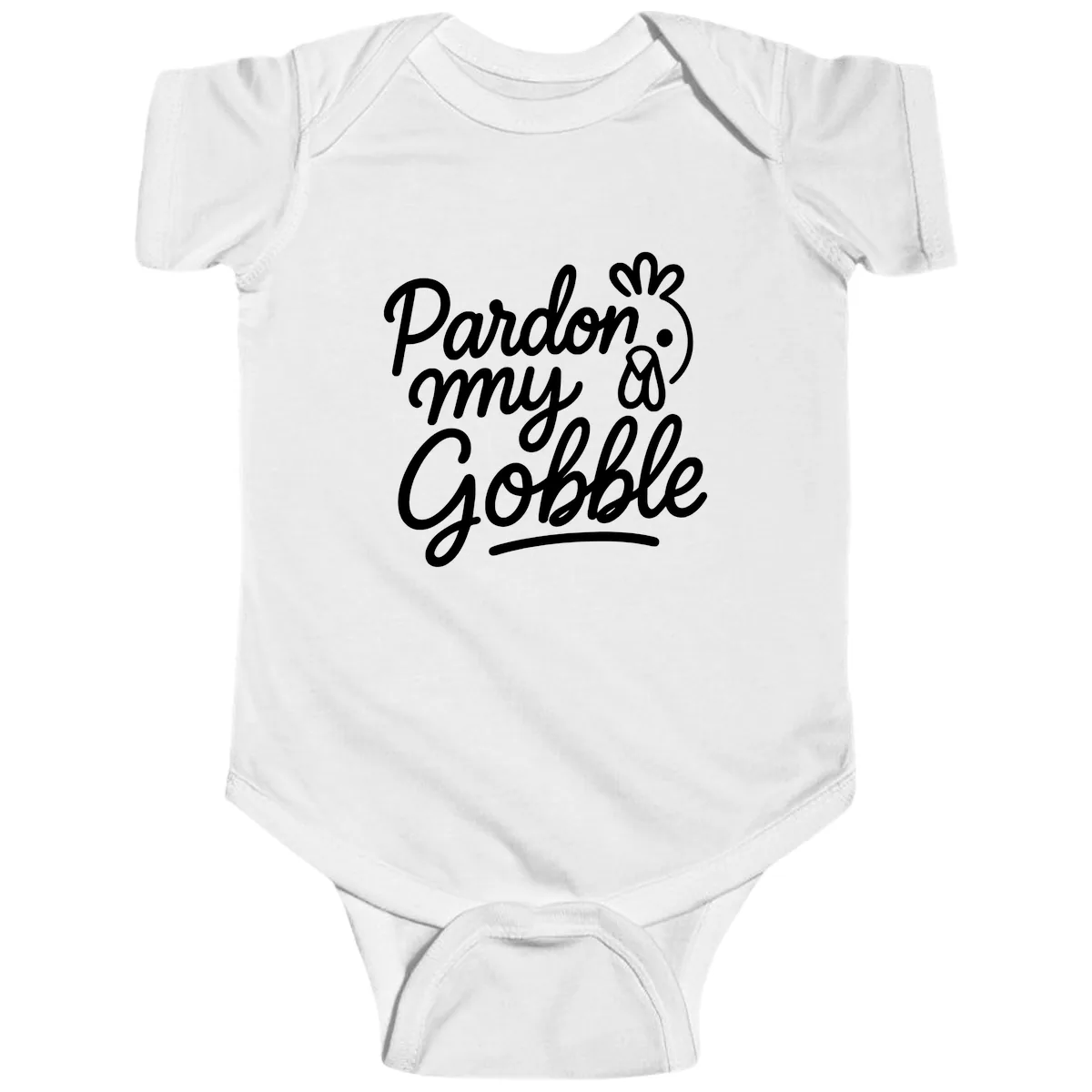 Pardon My Gobble Thanksgiving Turkey Baby Onesie in White