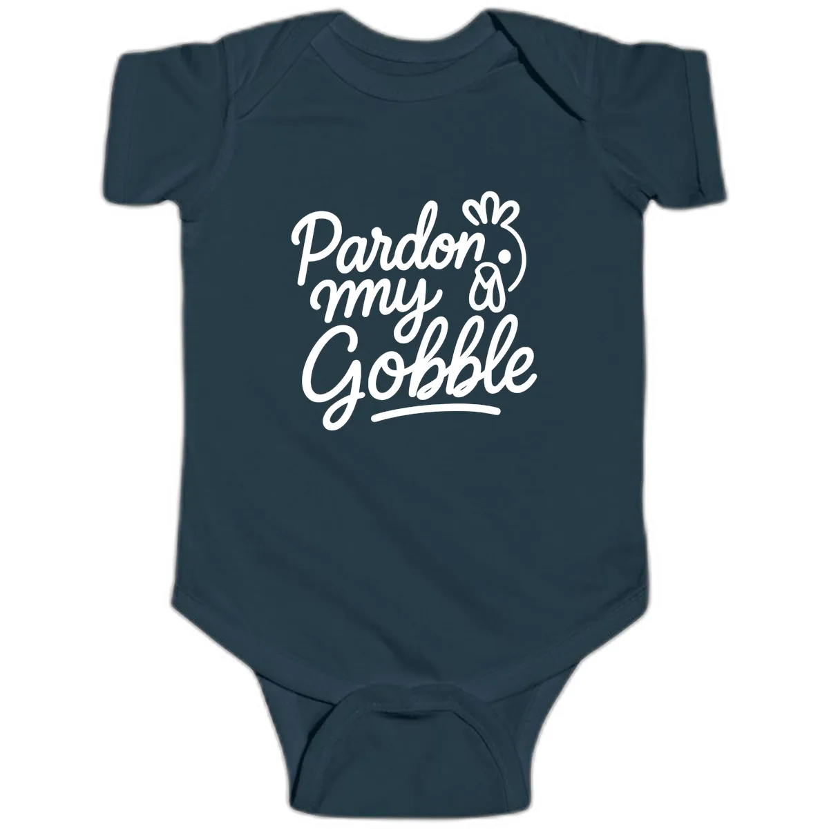Pardon My Gobble Thanksgiving Turkey Baby Onesie in Navy