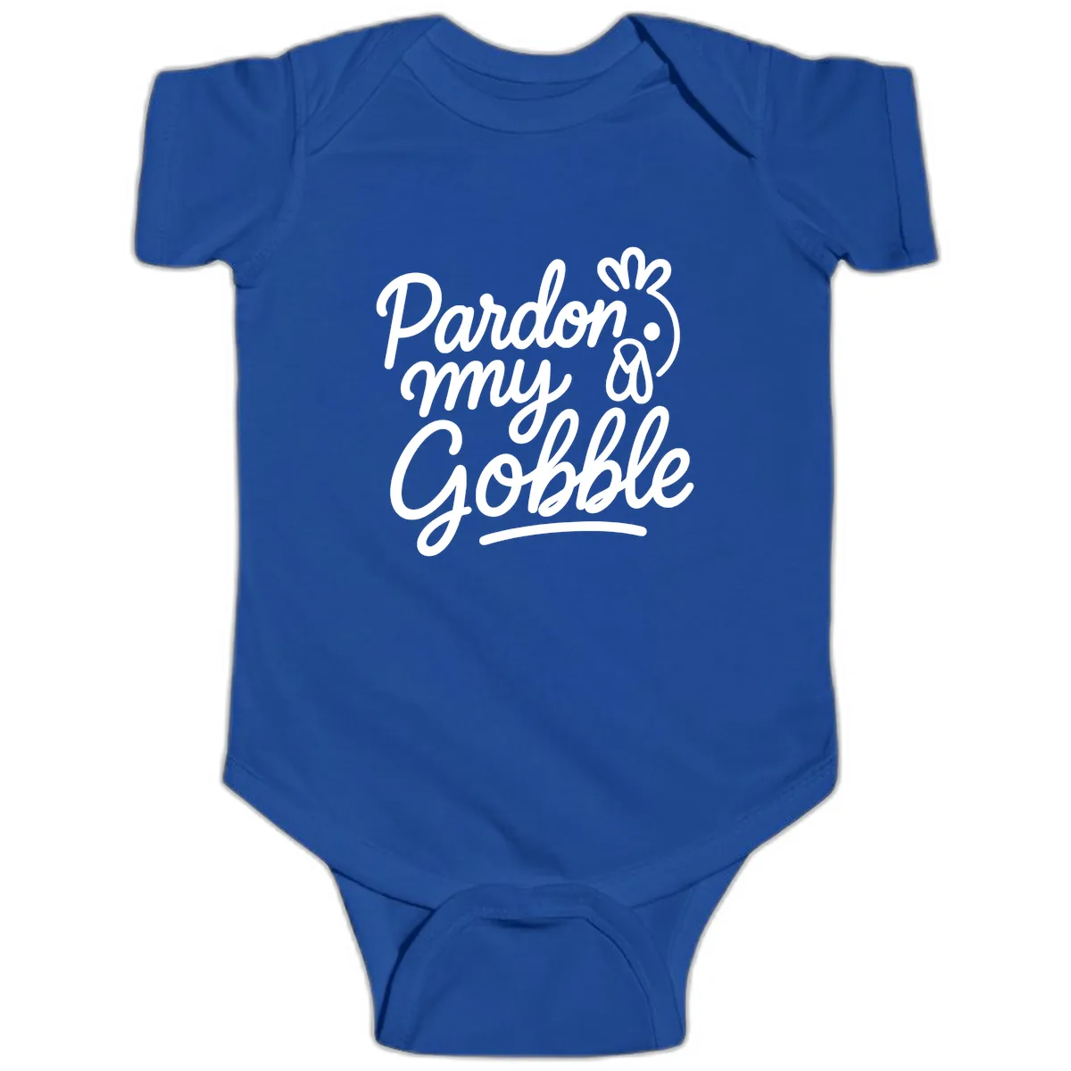 Pardon My Gobble Thanksgiving Turkey Baby Onesie in Royal
