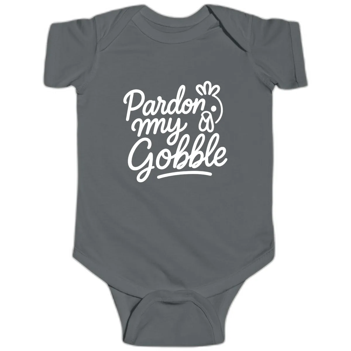 Pardon My Gobble Thanksgiving Turkey Baby Onesie in Charcoal
