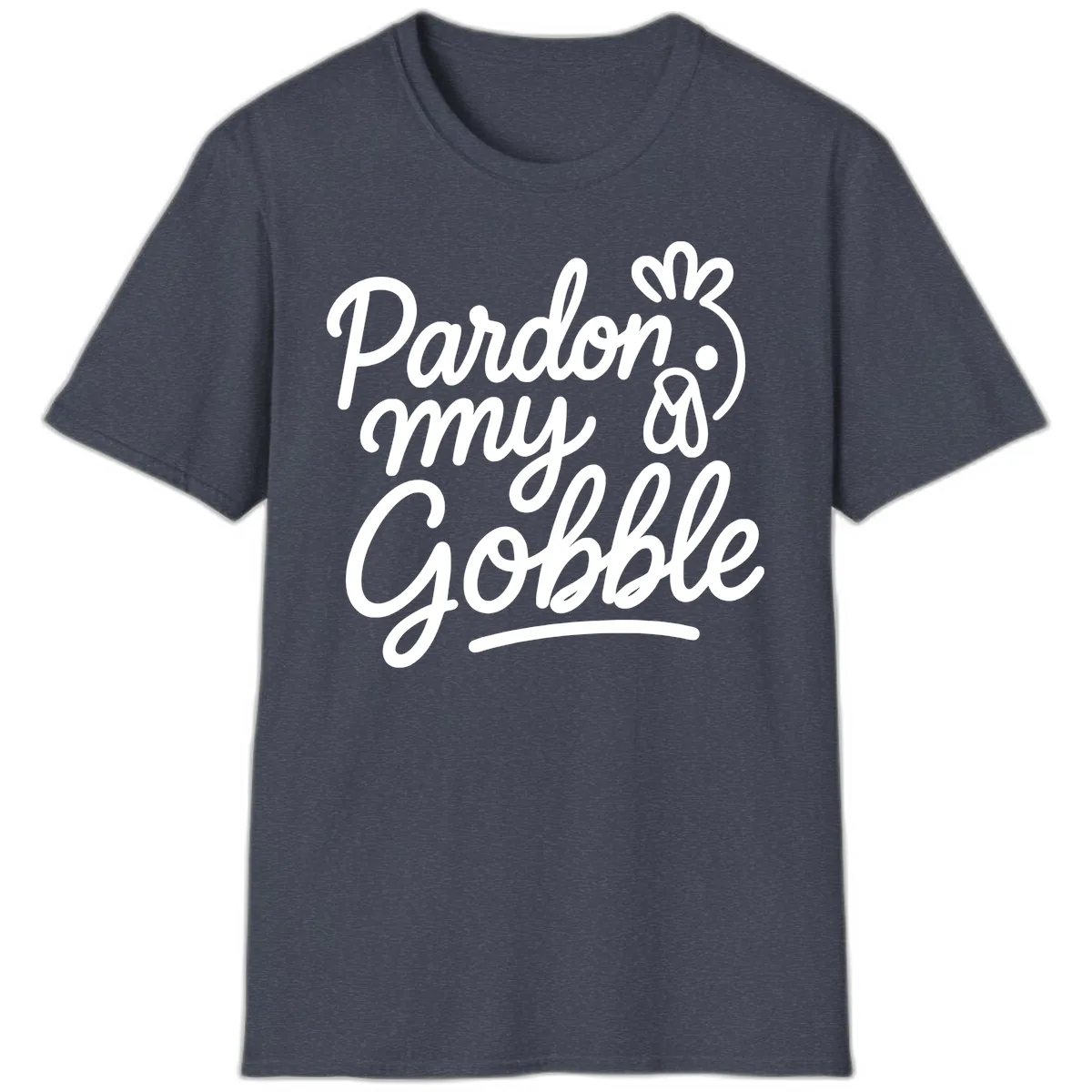Pardon My Gobble Thanksgiving Turkey T-Shirt in Heather Navy