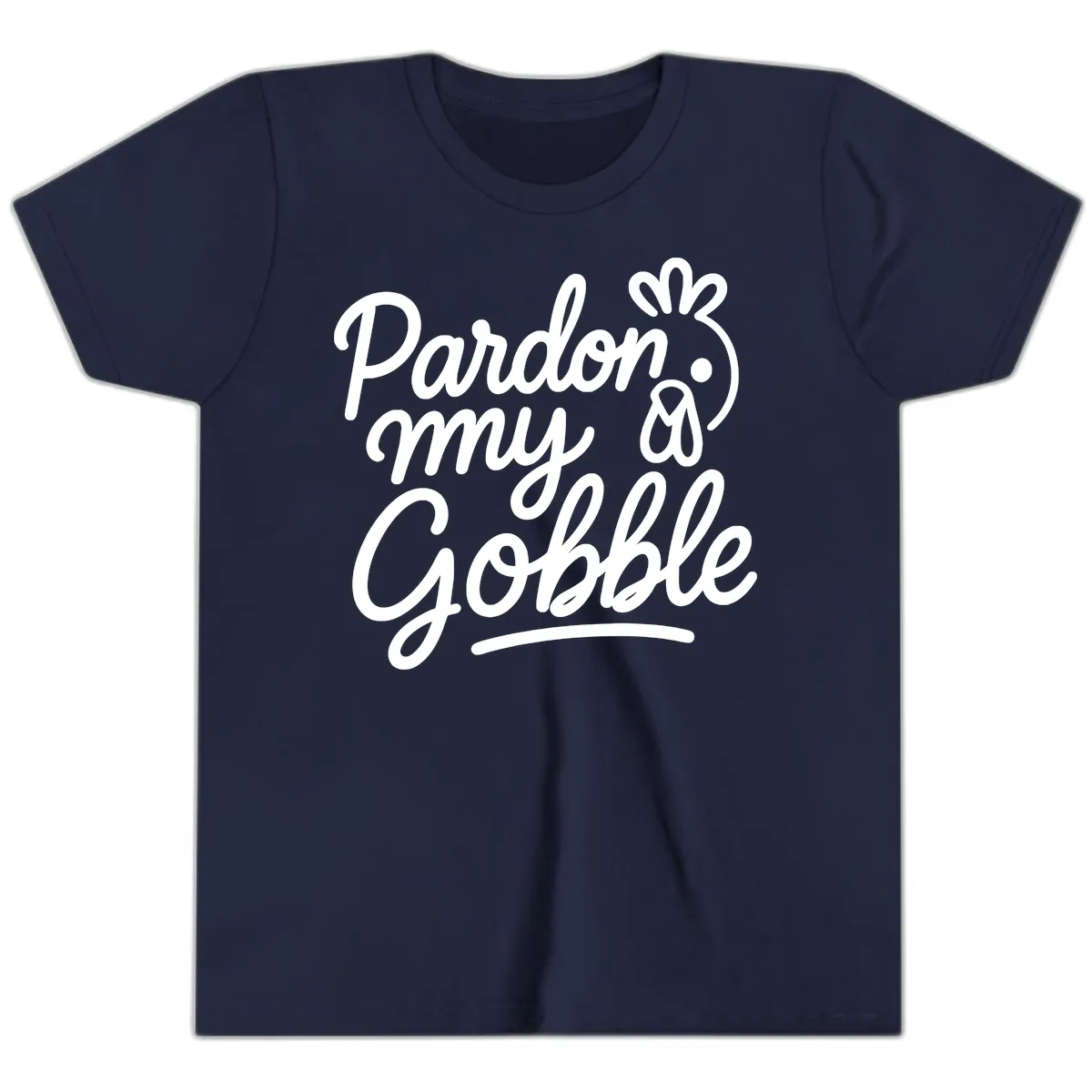 Pardon My Gobble Thanksgiving Turkey Youth T-Shirt in Navy