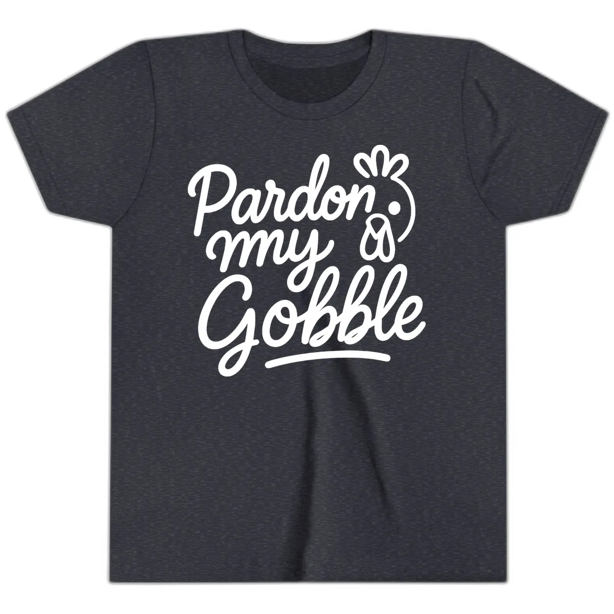 Pardon My Gobble Thanksgiving Turkey Youth T-Shirt in Heather Navy