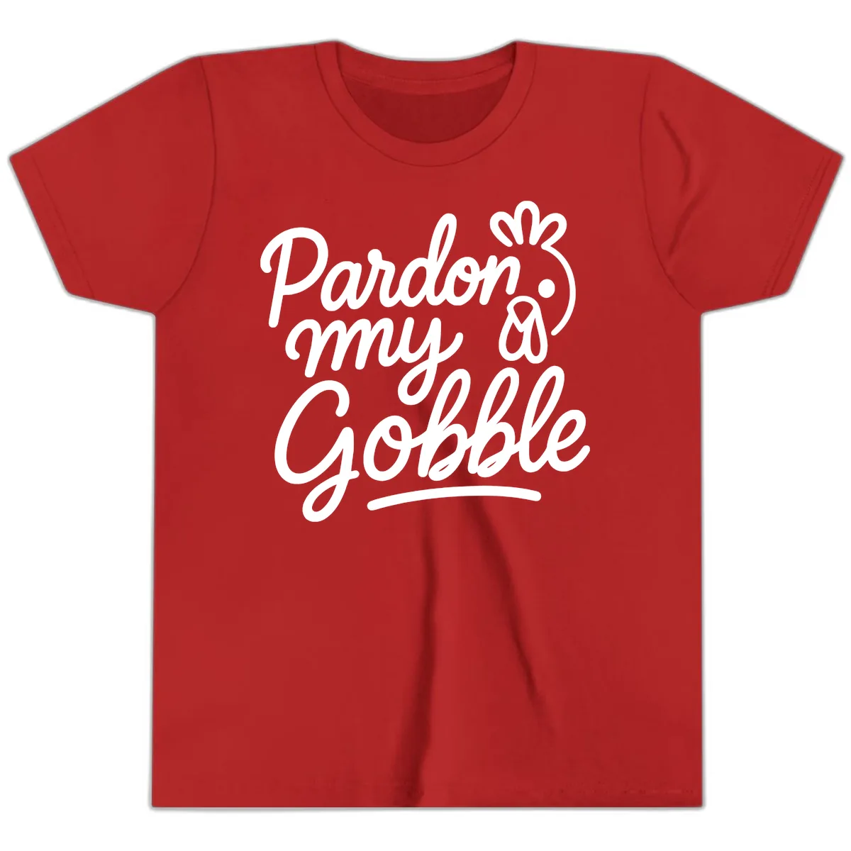 Pardon My Gobble Thanksgiving Turkey Youth T-Shirt in Red