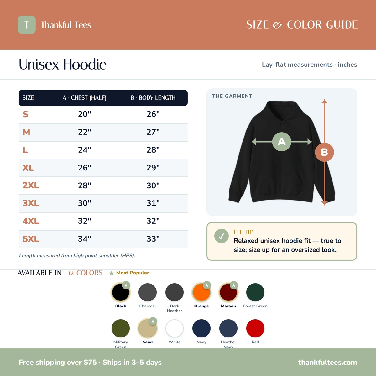 Hoodie size & color guide