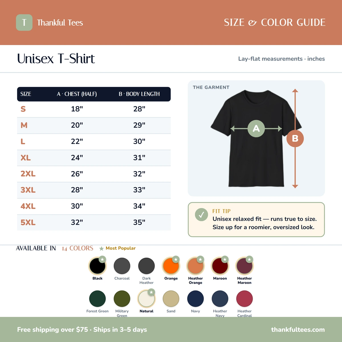 T-Shirt size & color guide