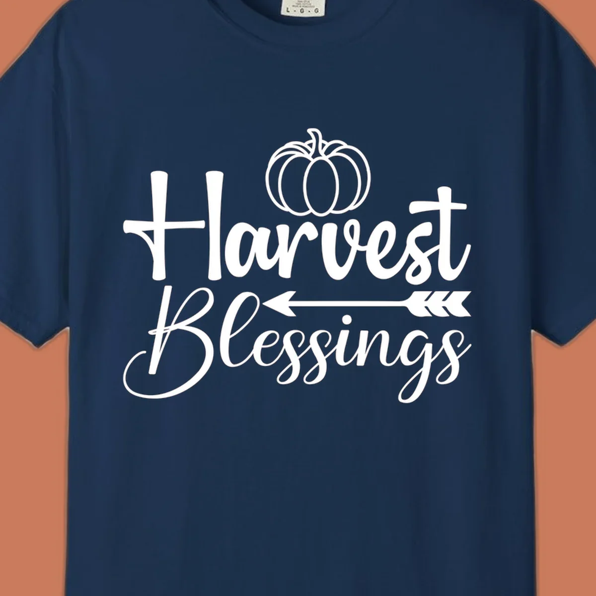 Harvest Blessings text with pumpkin and arrow illustration for autumn season.