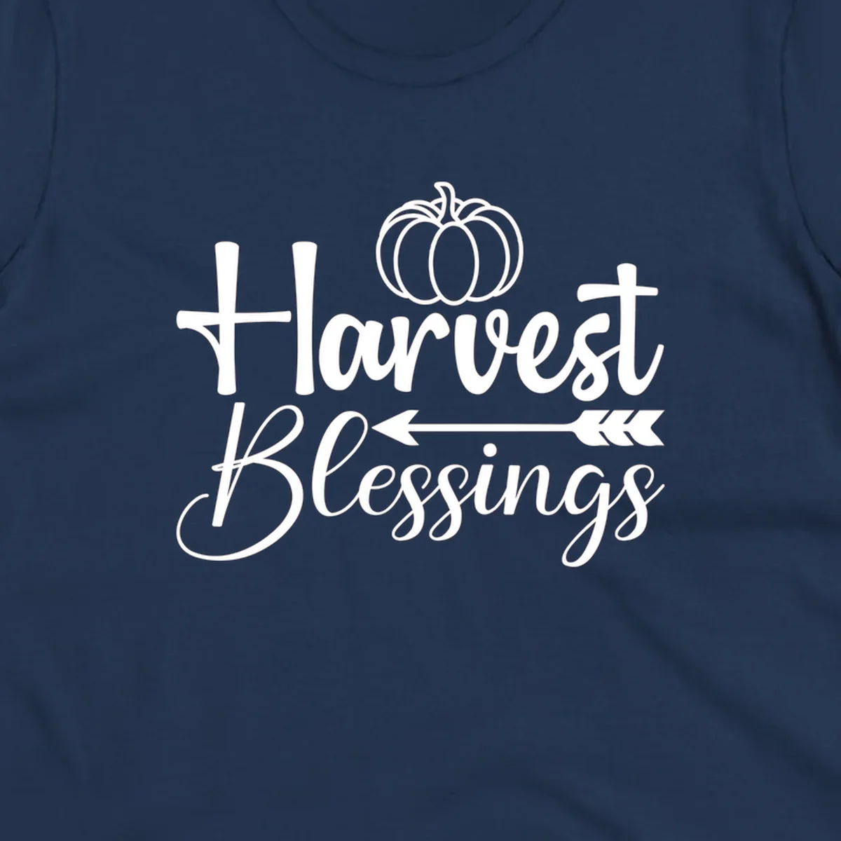 Harvest Blessings text with pumpkin and arrow illustration for autumn season.