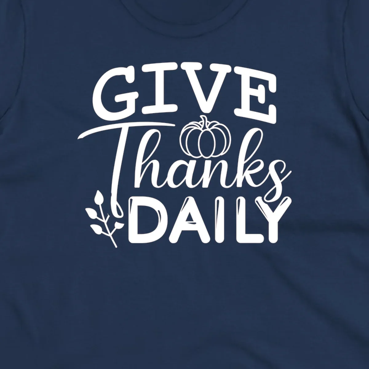 Give Thanks Daily text with a pumpkin and leaf sprig.