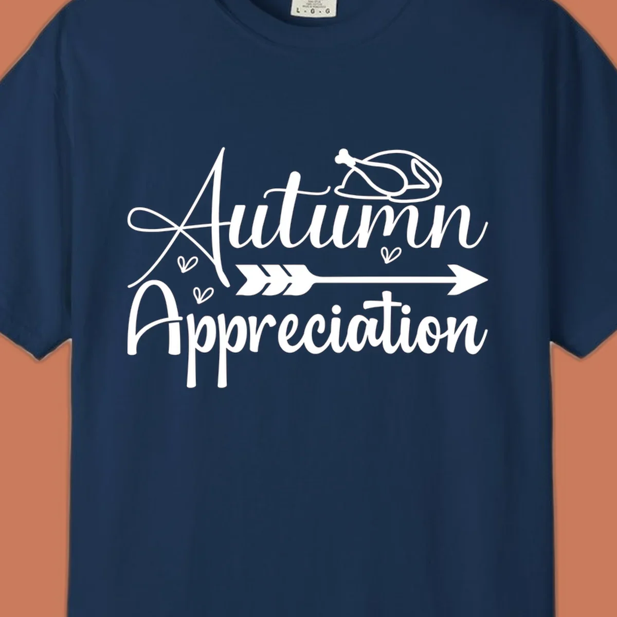 Autumn Appreciation script design with arrow and hearts, suitable for fall and Thanksgiving.