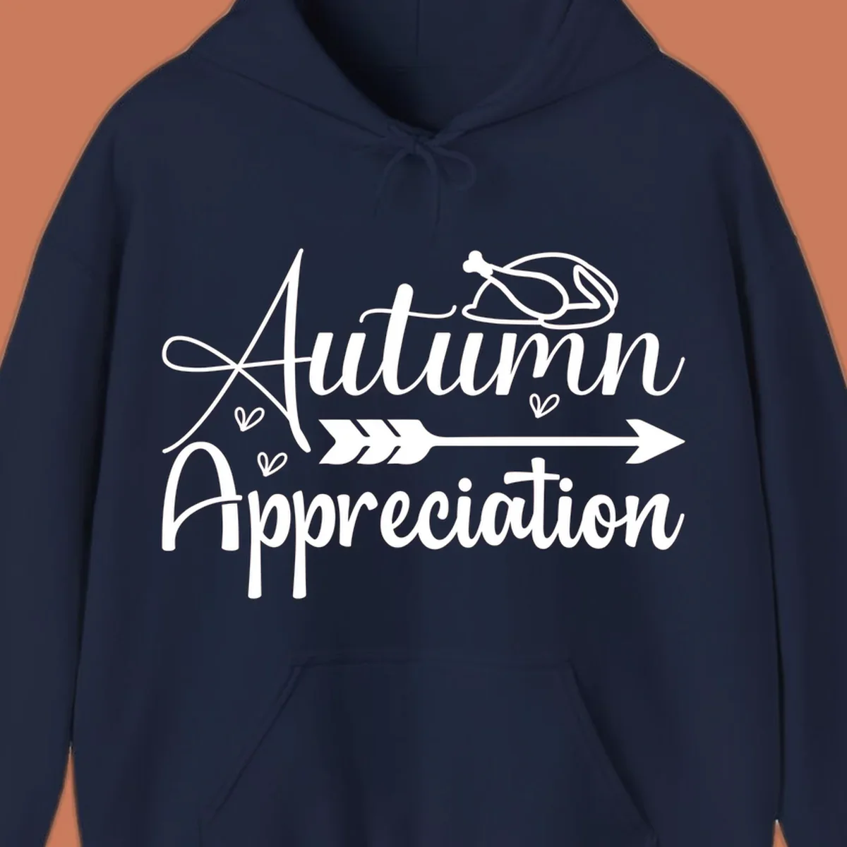 Autumn Appreciation script design with arrow and hearts, suitable for fall and Thanksgiving.