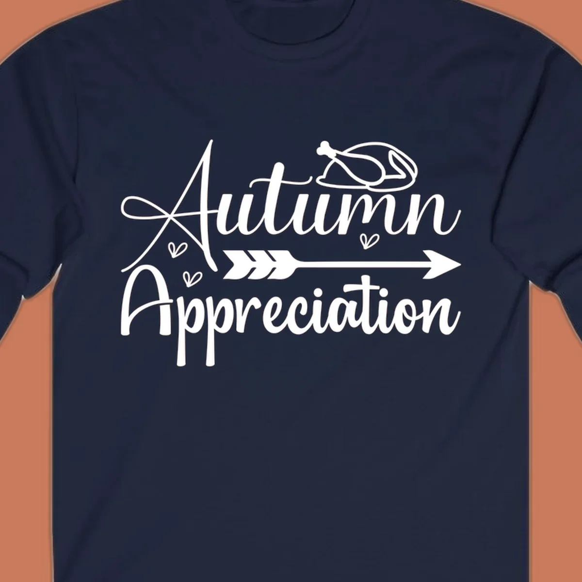 Autumn Appreciation script design with arrow and hearts, suitable for fall and Thanksgiving.