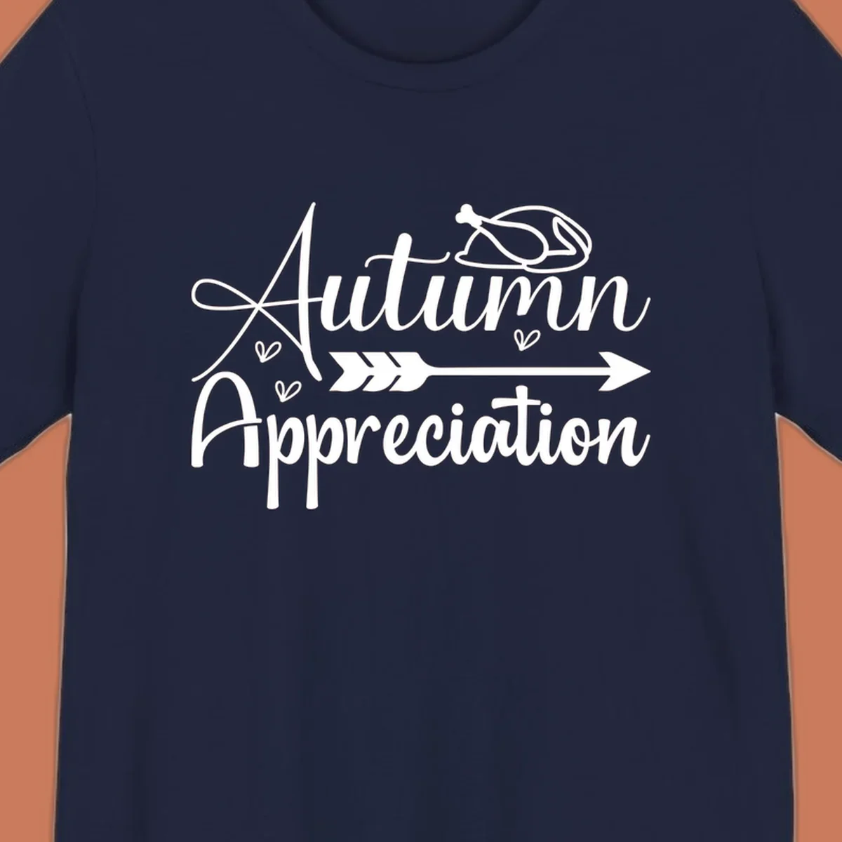 Autumn Appreciation script design with arrow and hearts, suitable for fall and Thanksgiving.