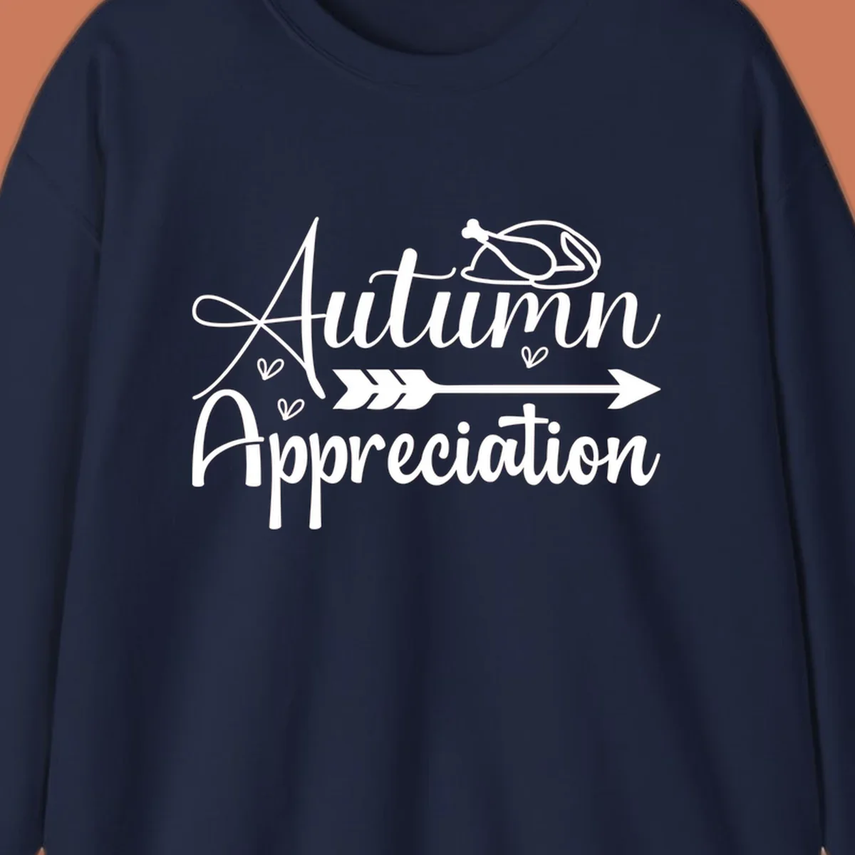 Autumn Appreciation script design with arrow and hearts, suitable for fall and Thanksgiving.