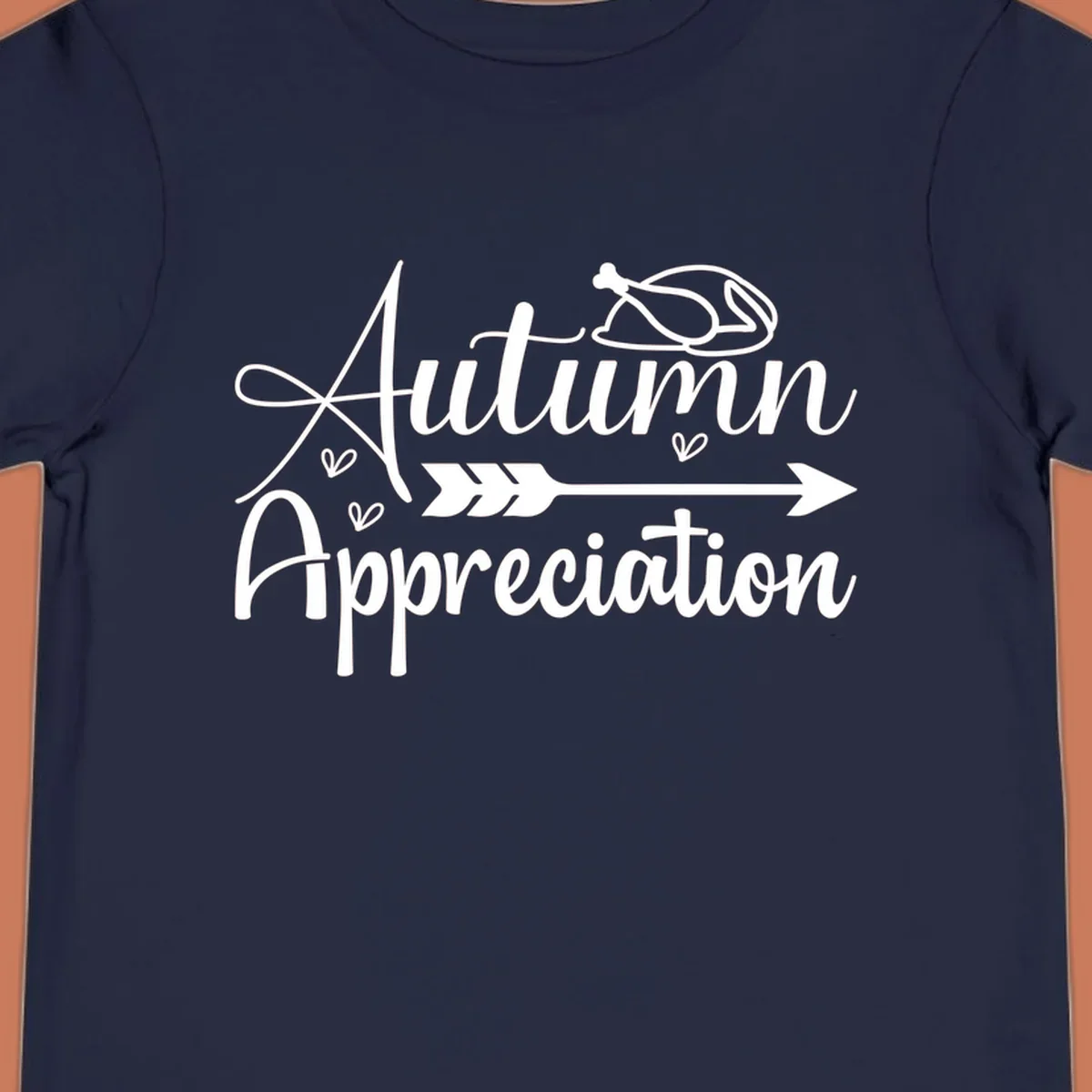 Autumn Appreciation script design with arrow and hearts, suitable for fall and Thanksgiving.