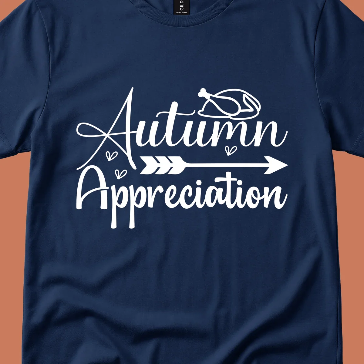 Autumn Appreciation script design with arrow and hearts, suitable for fall and Thanksgiving.