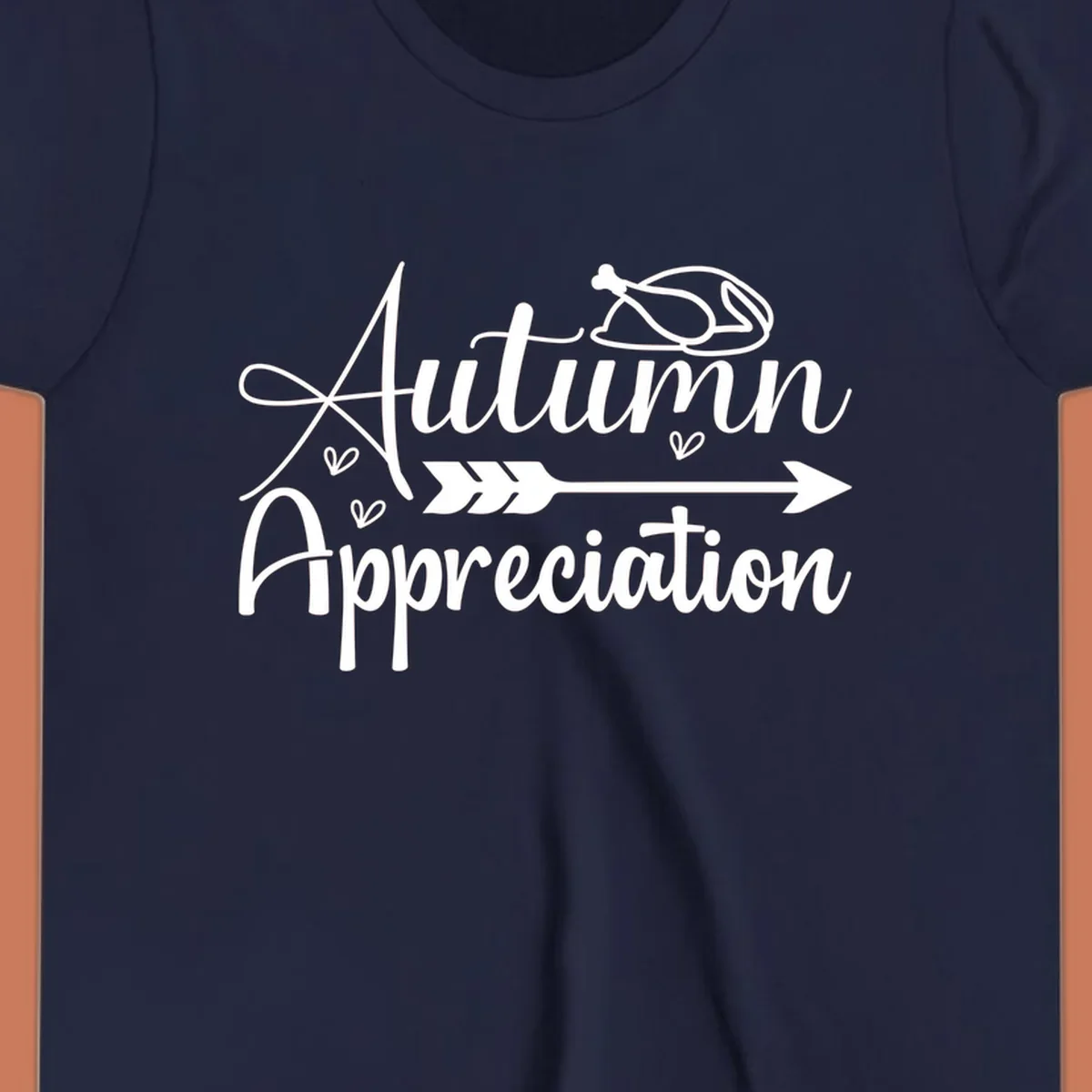 Autumn Appreciation script design with arrow and hearts, suitable for fall and Thanksgiving.