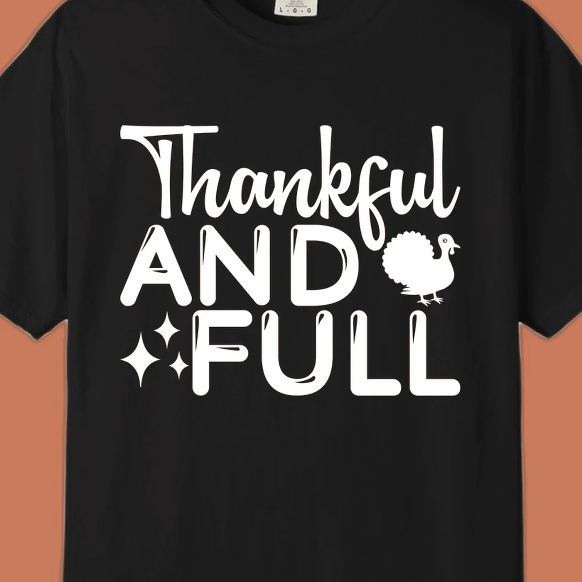 Thankful and full design with turkey and sparkles