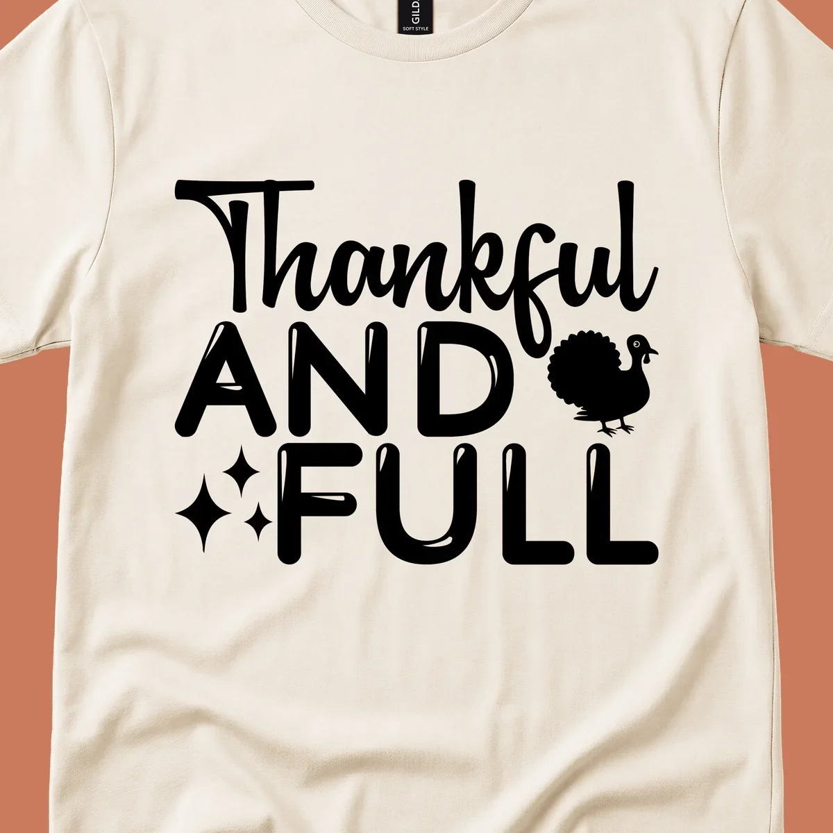 Thankful and full design with turkey and sparkles