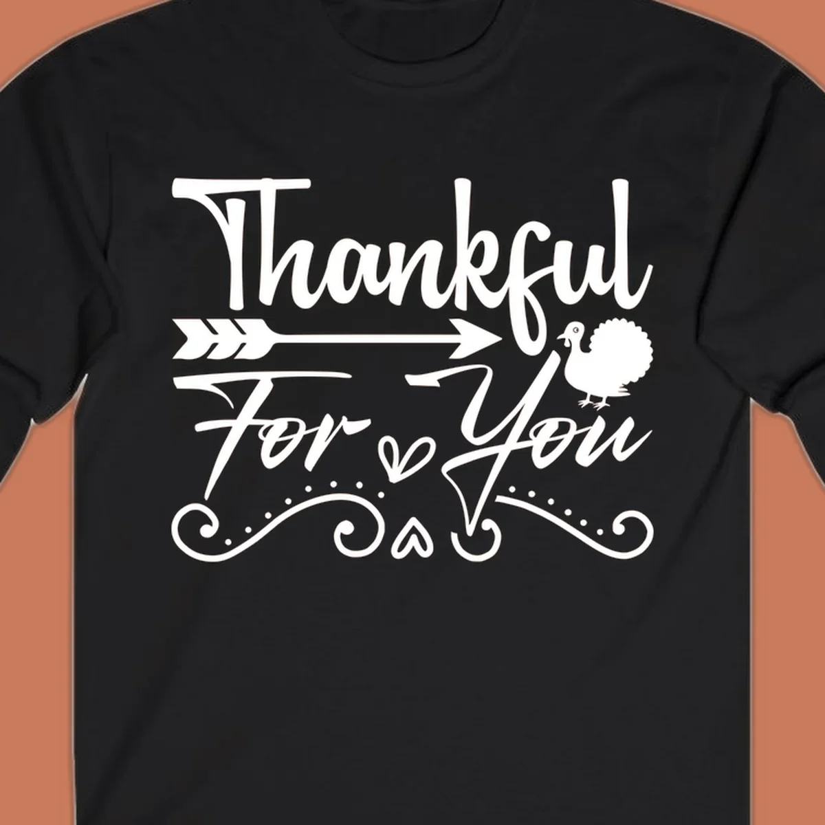 Thankful For You thanksgiving turkey arrow calligraphy design.
