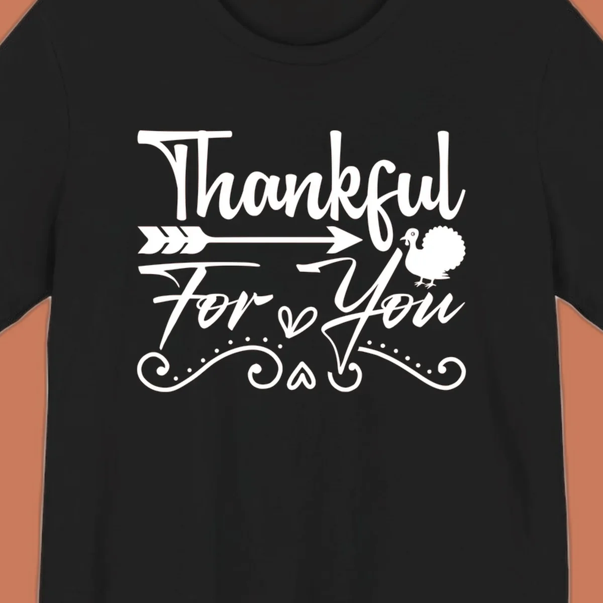 Thankful For You thanksgiving turkey arrow calligraphy design.