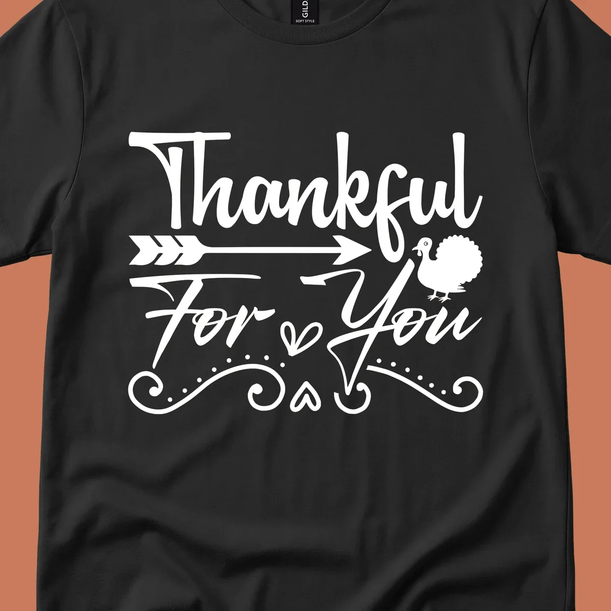 Thankful For You thanksgiving turkey arrow calligraphy design.