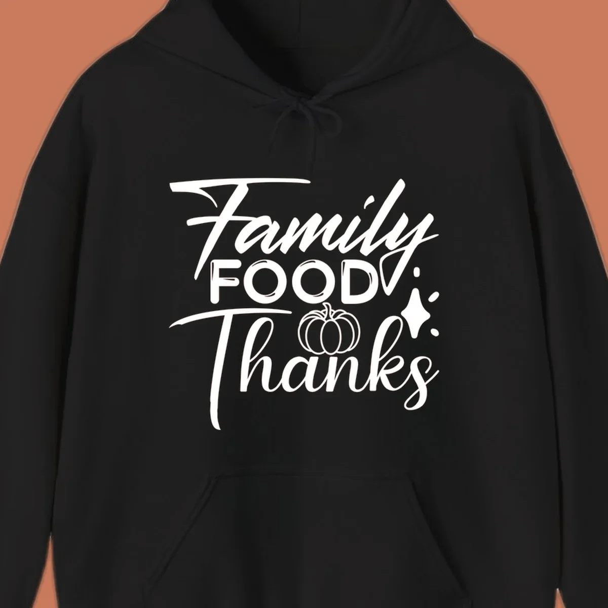 Family Food Thanks typography with pumpkin and sparkle graphics.