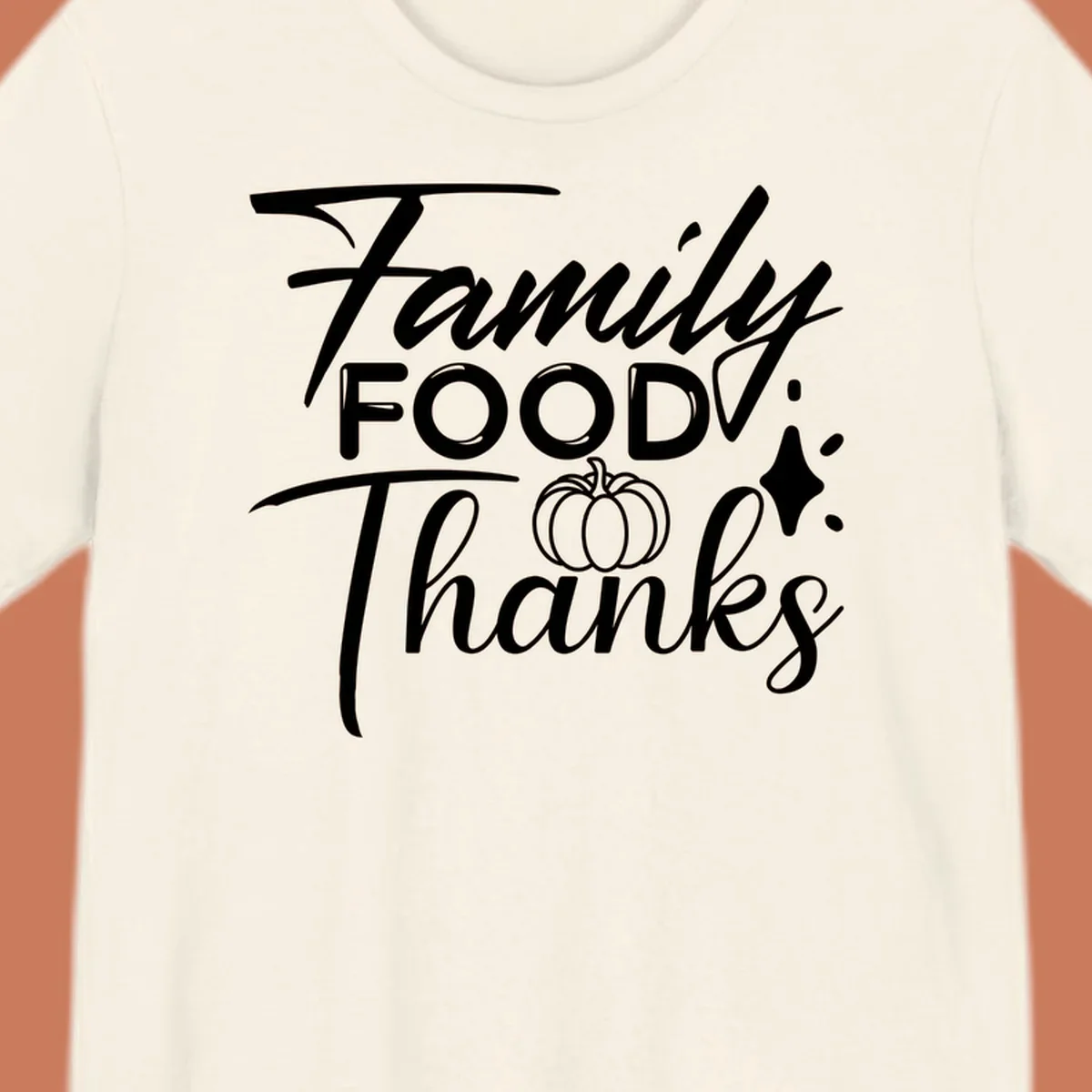 Family Food Thanks typography with pumpkin and sparkle graphics.