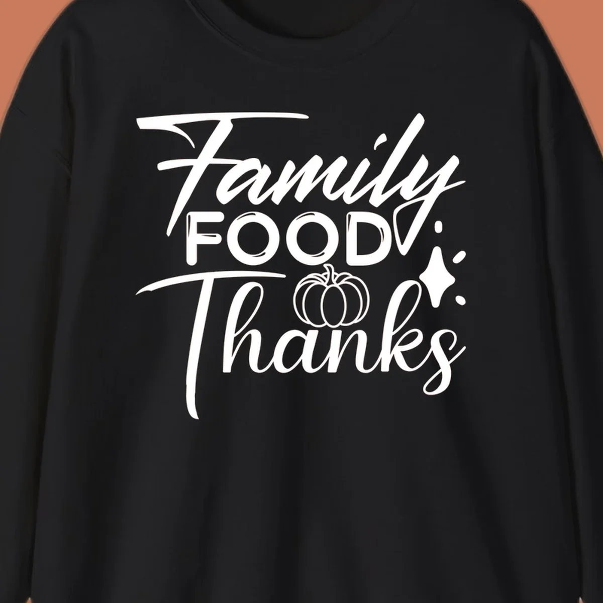 Family Food Thanks typography with pumpkin and sparkle graphics.