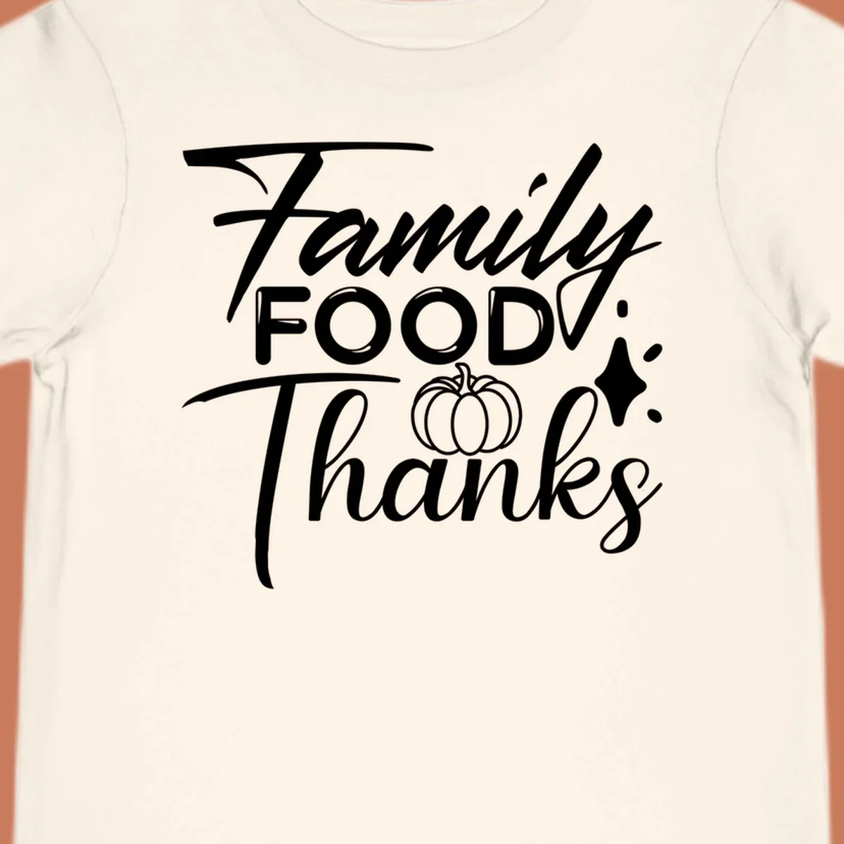 Family Food Thanks typography with pumpkin and sparkle graphics.