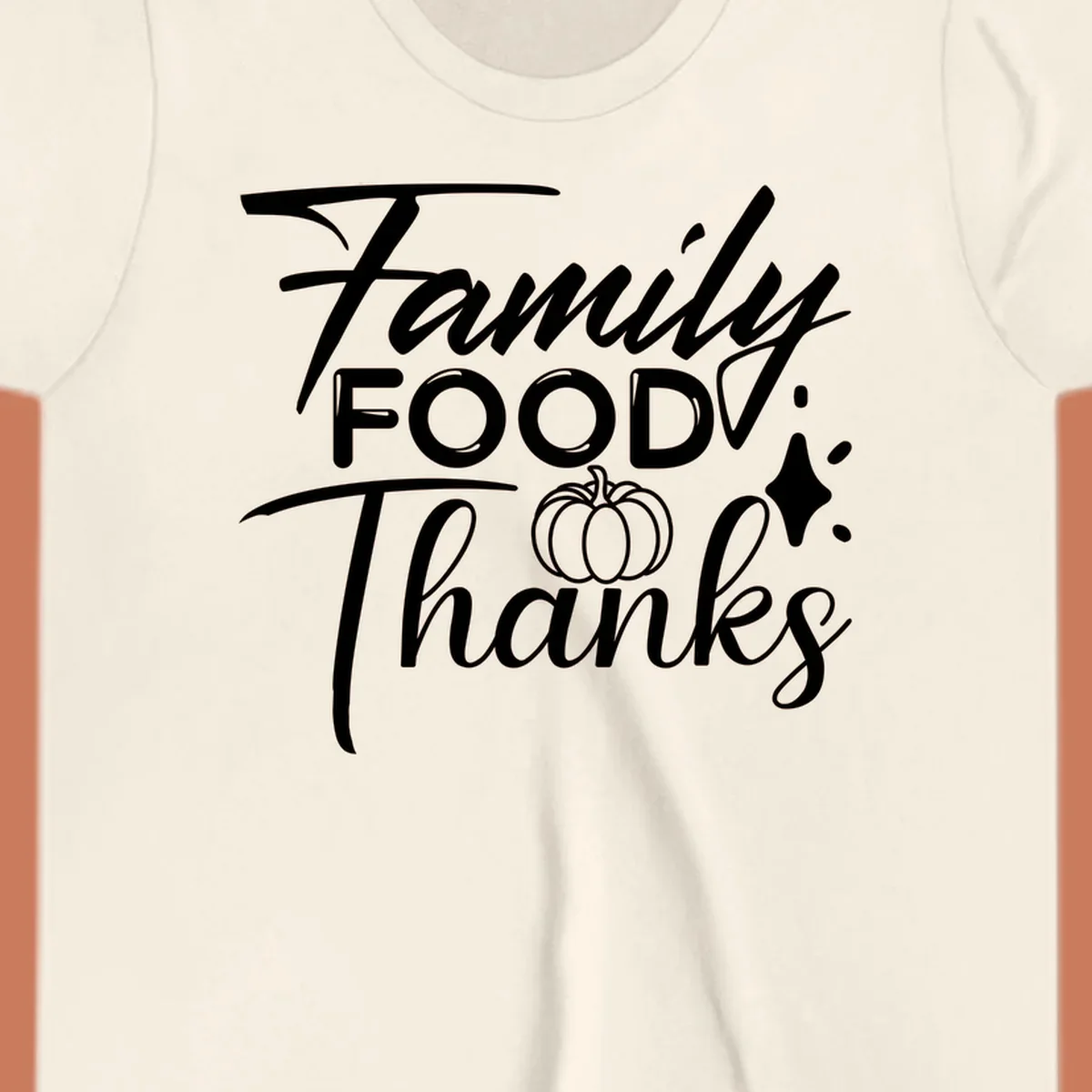 Family Food Thanks typography with pumpkin and sparkle graphics.