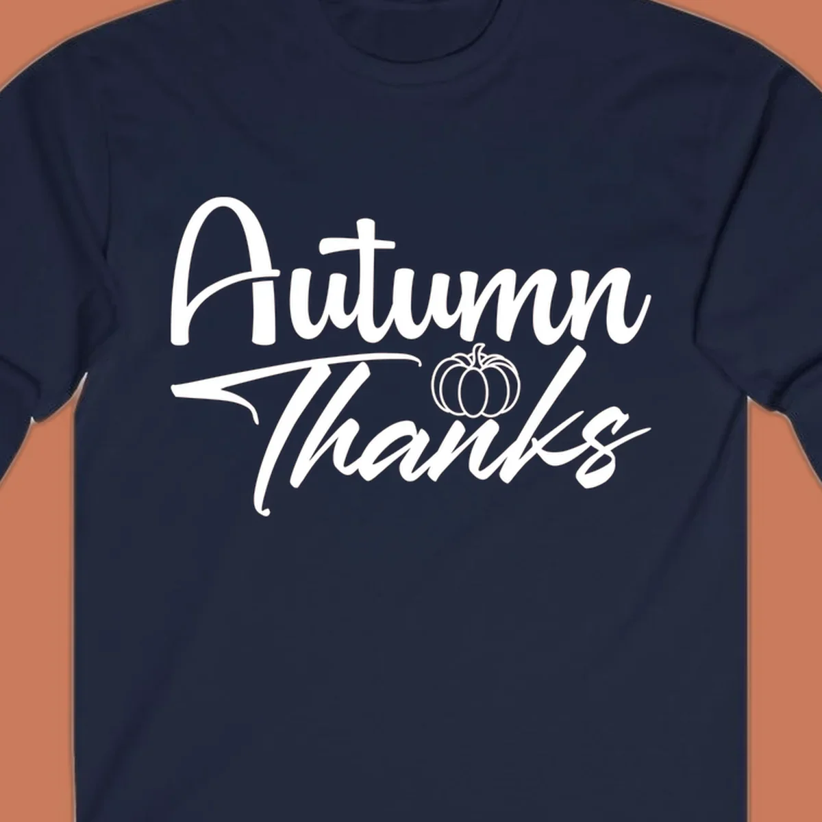 Autumn Thanks script text with a pumpkin illustration, autumn-thanks-pumpkin design.