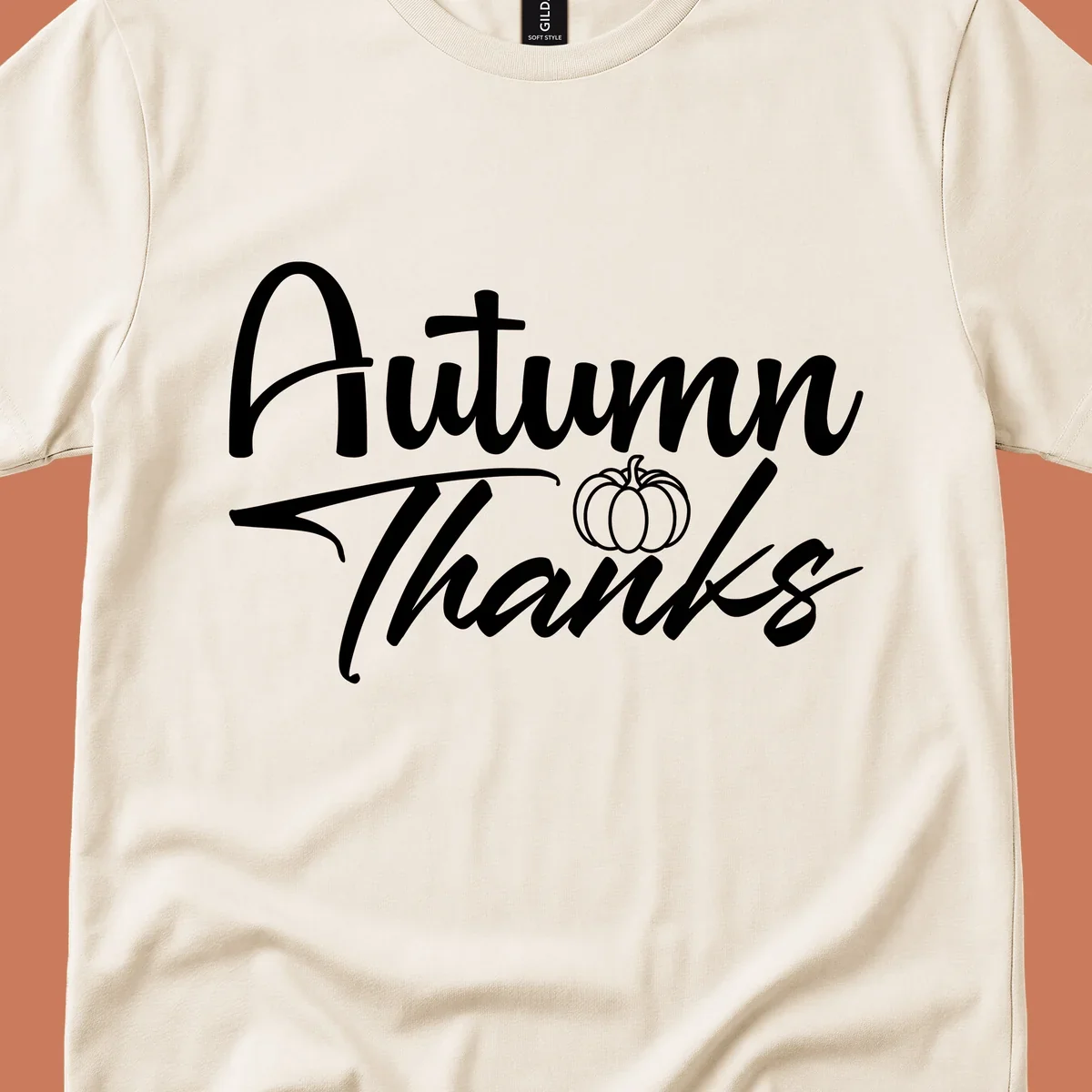 Autumn Thanks script text with a pumpkin illustration, autumn-thanks-pumpkin design.