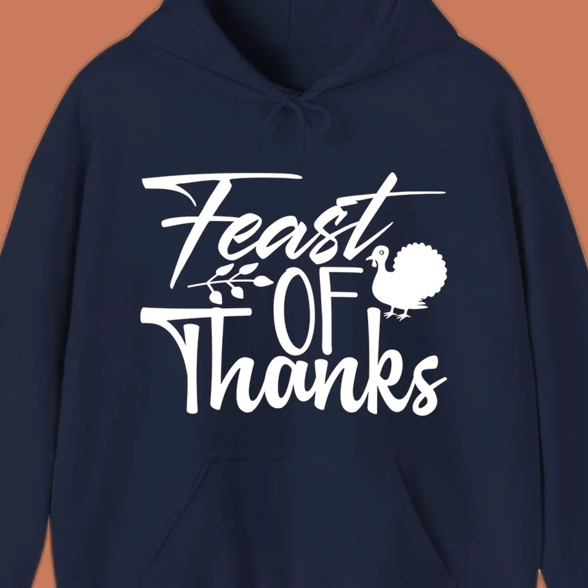 Feast Of Thanks typography design with a turkey illustration.