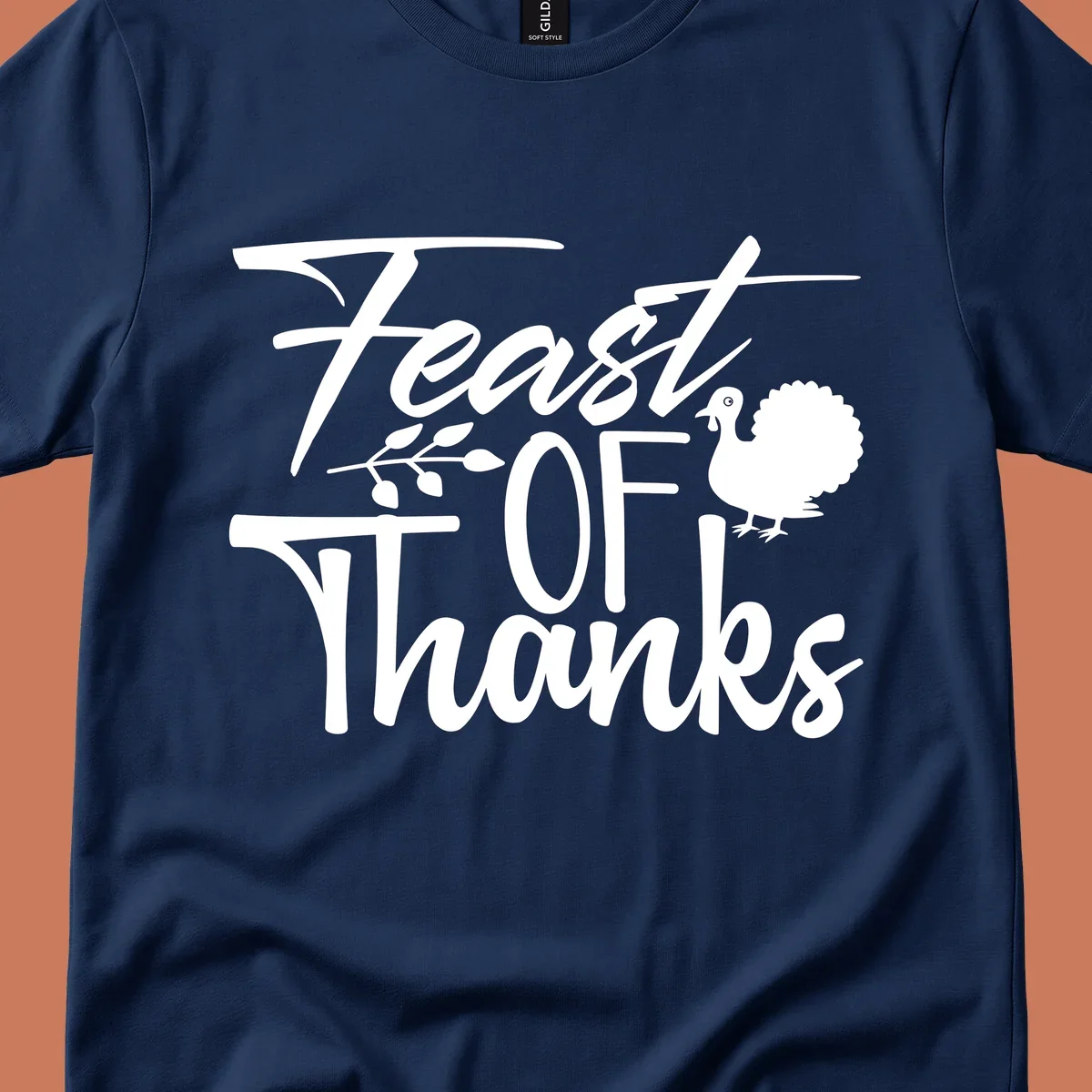 Feast Of Thanks typography design with a turkey illustration.