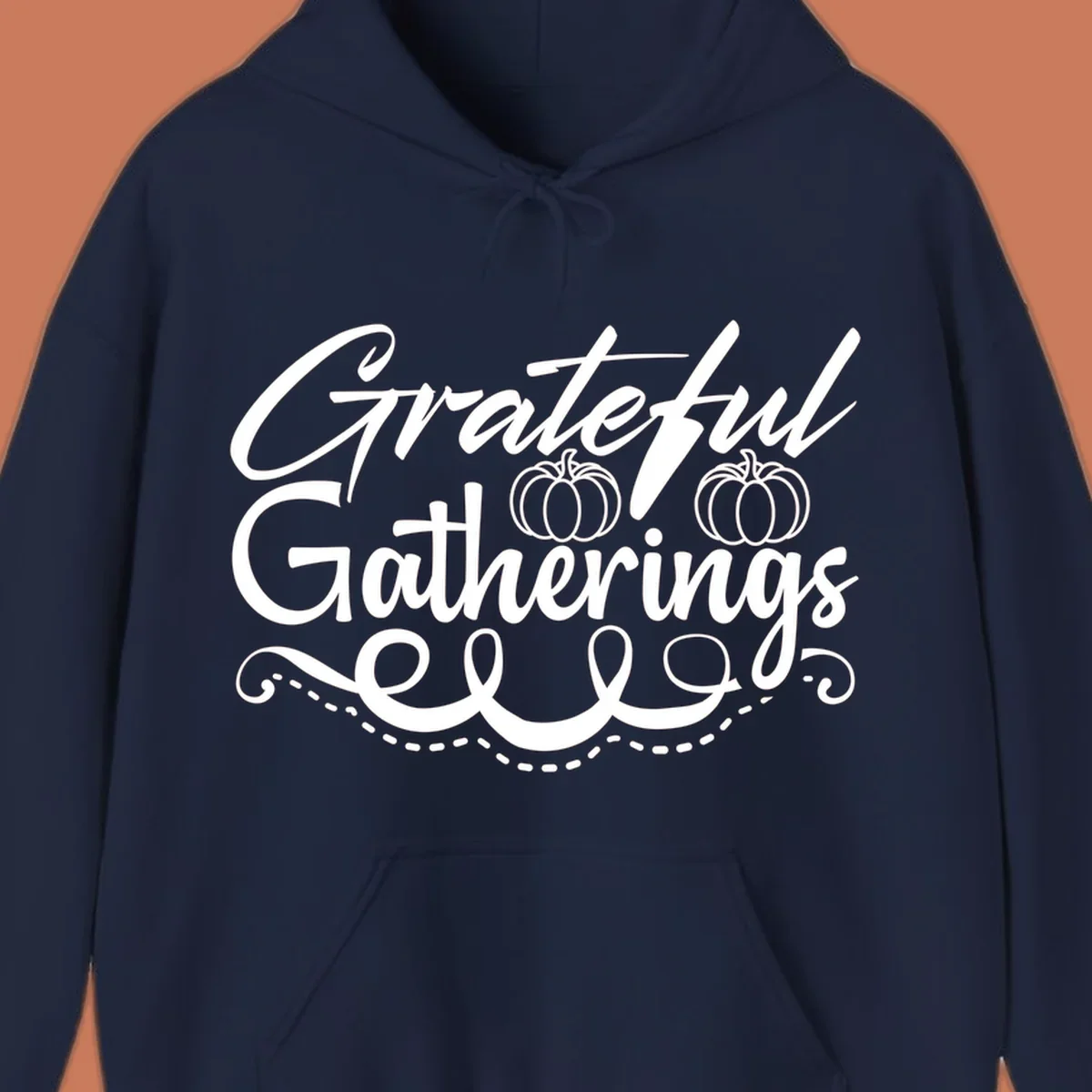 Grateful Gatherings text with pumpkins, fall graphic for t-shirts