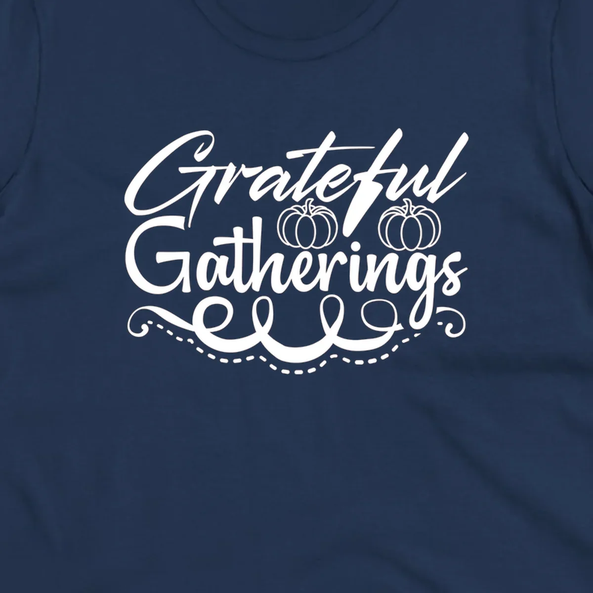 Grateful Gatherings text with pumpkins, fall graphic for t-shirts