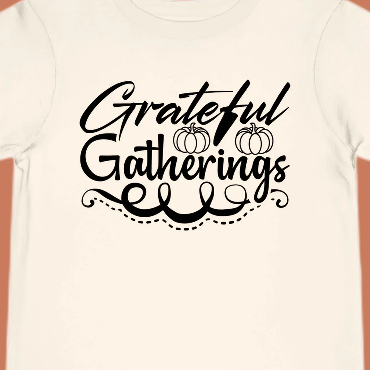 Grateful Gatherings text with pumpkins, fall graphic for t-shirts