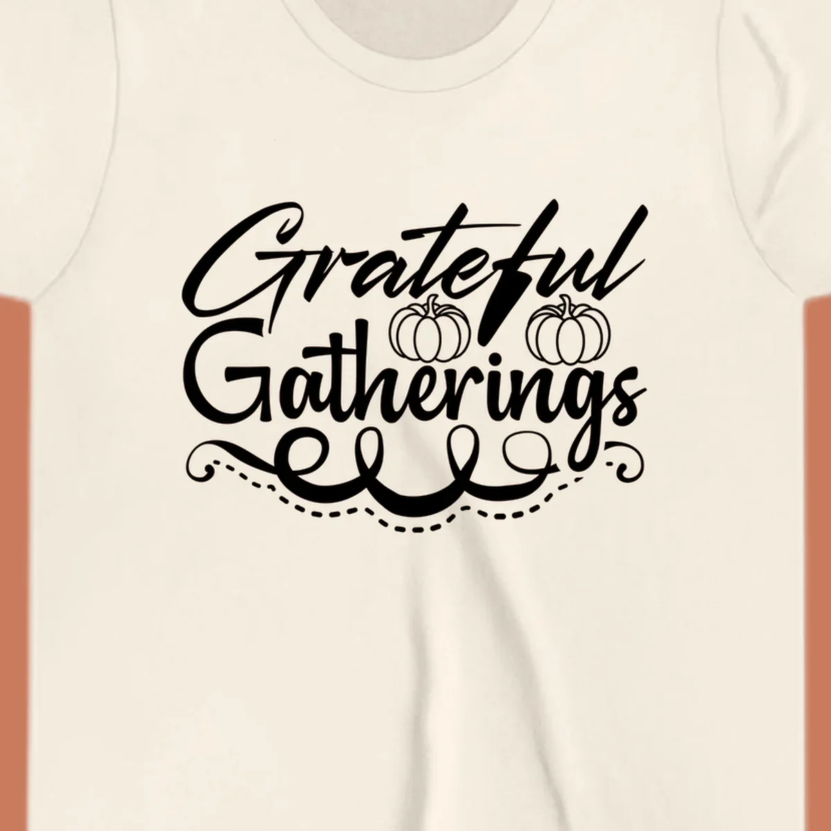 Grateful Gatherings text with pumpkins, fall graphic for t-shirts