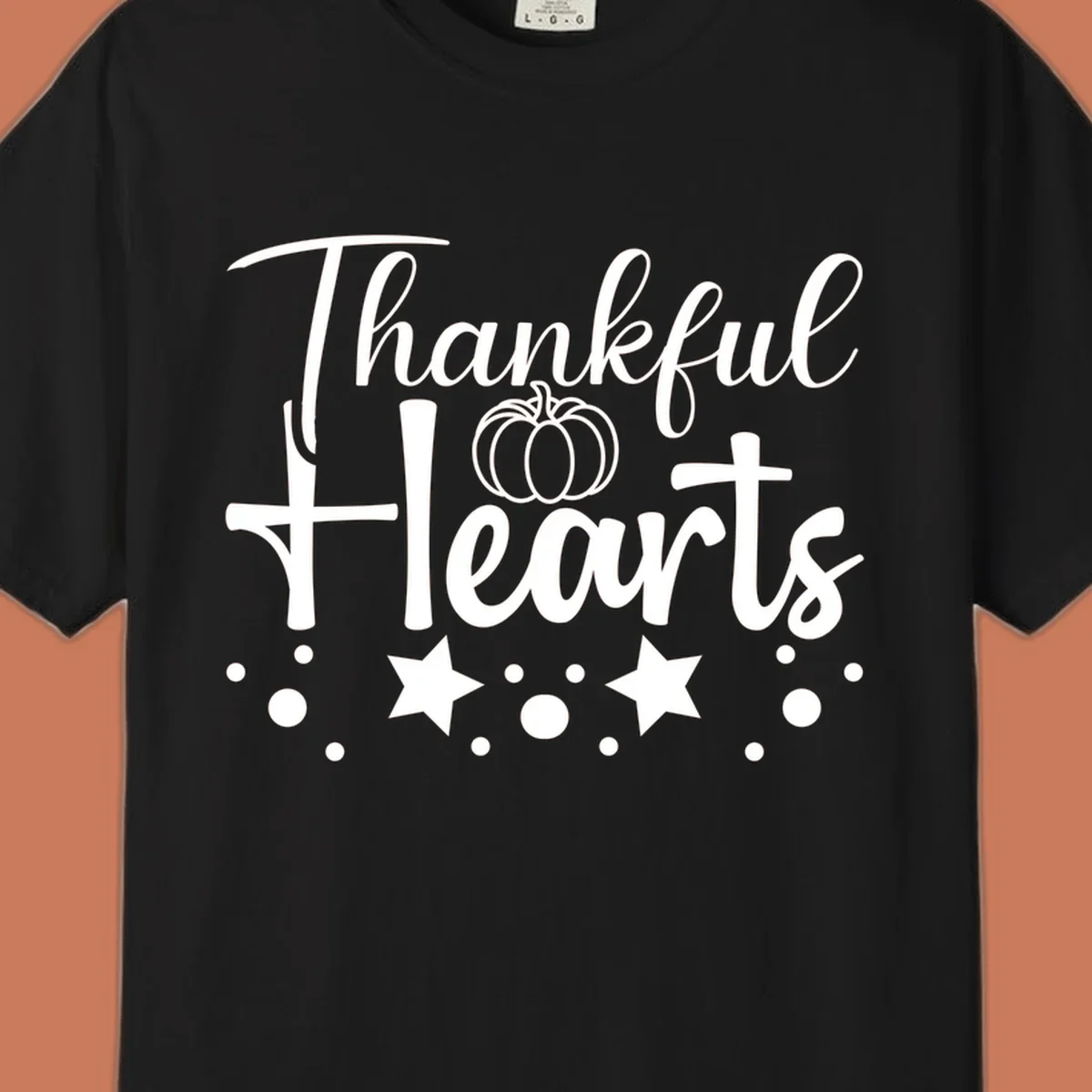 Thankful Hearts fall design with pumpkin and stars.