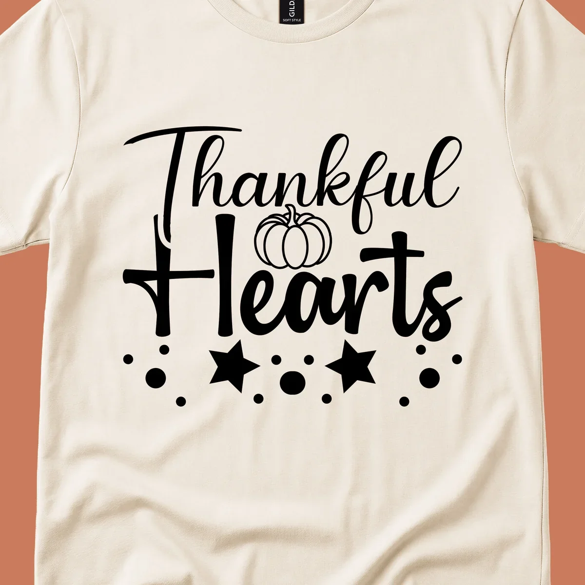 Thankful Hearts fall design with pumpkin and stars.