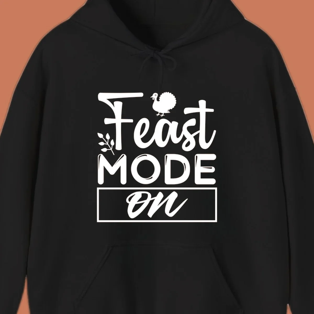 Feast Mode On text with a turkey illustration, Thanksgiving graphic tee design.