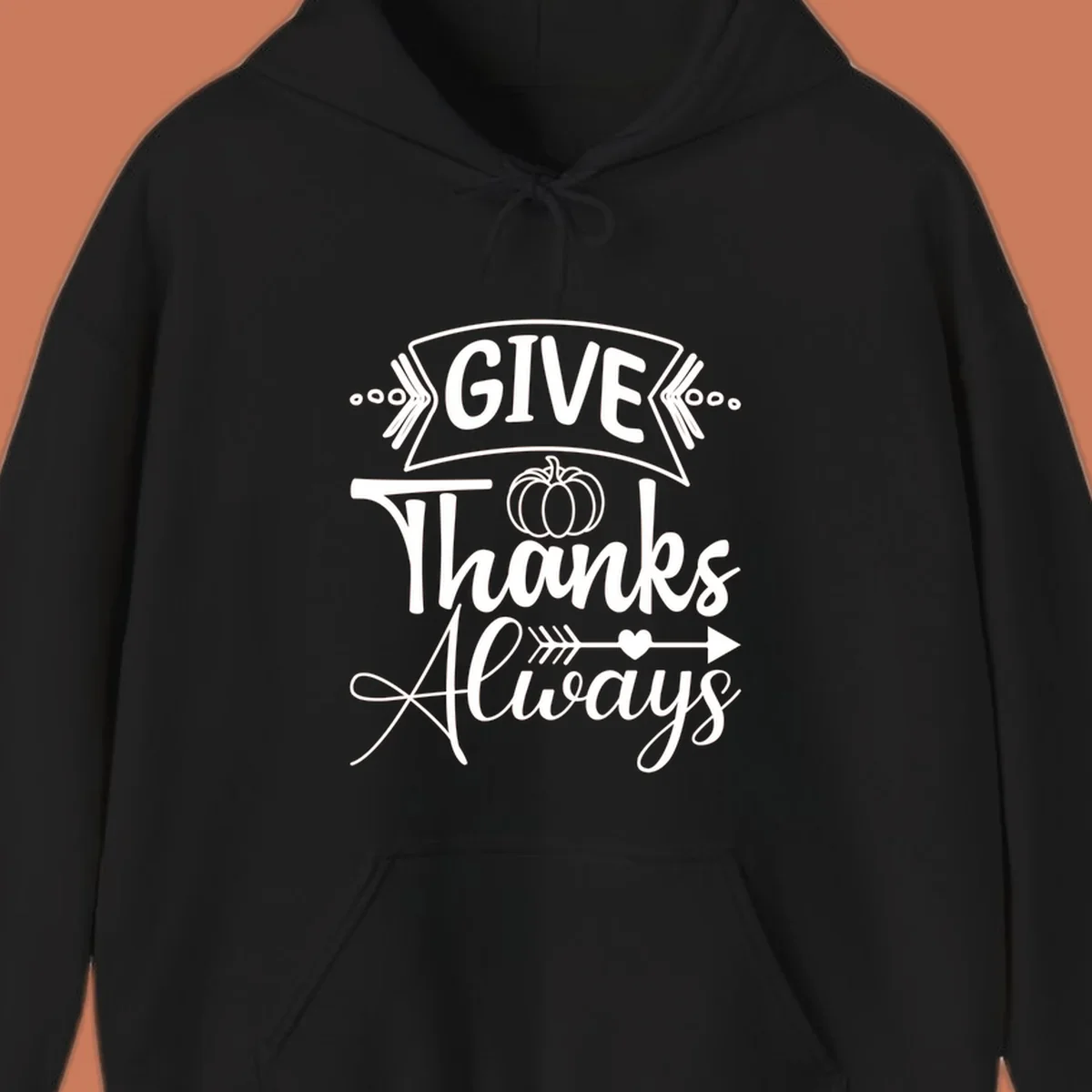 Give Thanks Always typography with pumpkin and heart graphic