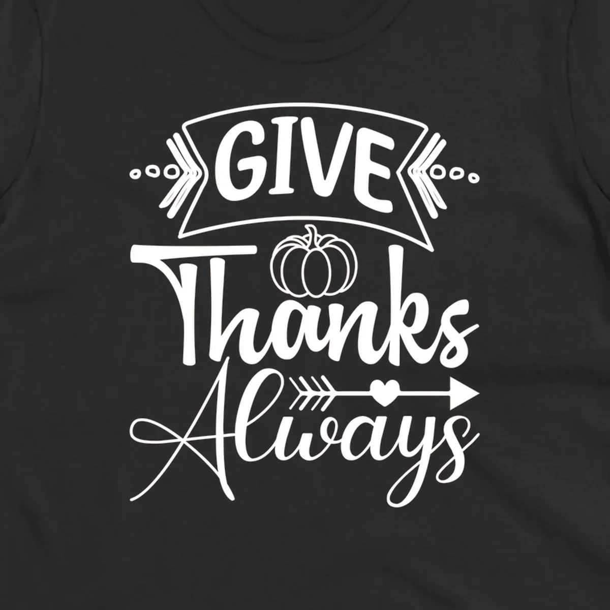 Give Thanks Always typography with pumpkin and heart graphic